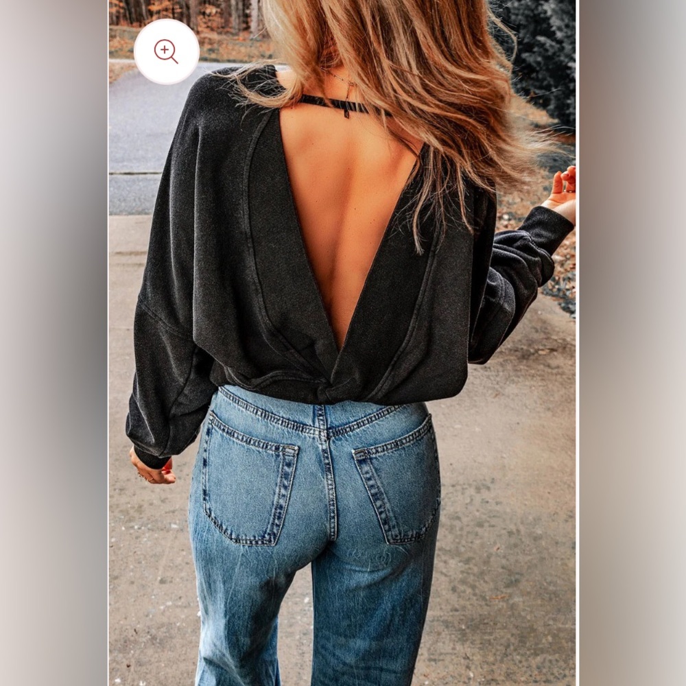 NWT 2XL Cotton Blend Black Acid Wash Open Back Sweatshirt